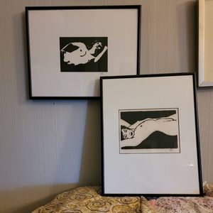 Pair of original woodcut prints